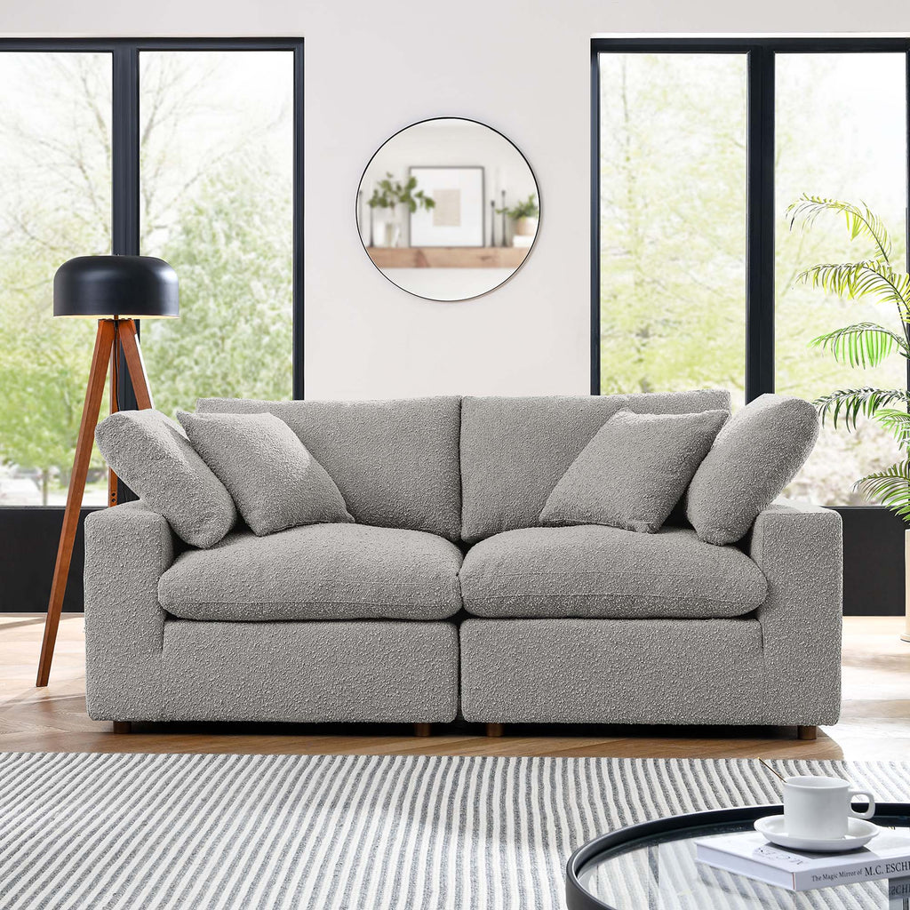 Commix Down Filled Overstuffed Boucle Fabric Loveseat - Light Gray