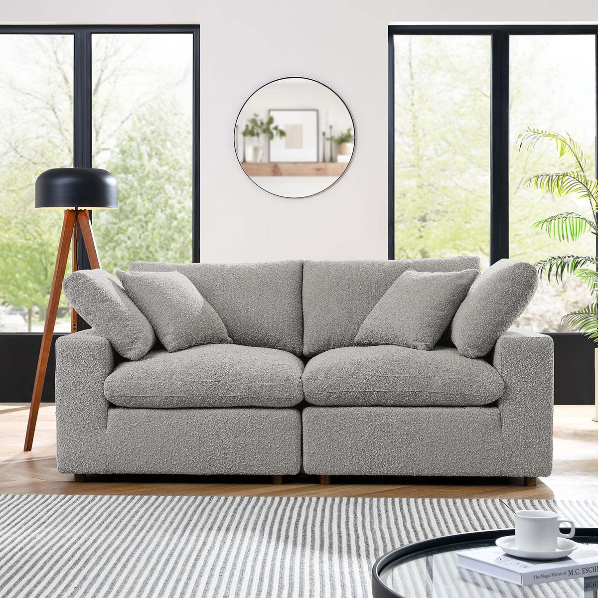 Commix Down Filled Overstuffed Boucle Fabric Loveseat - Light Gray