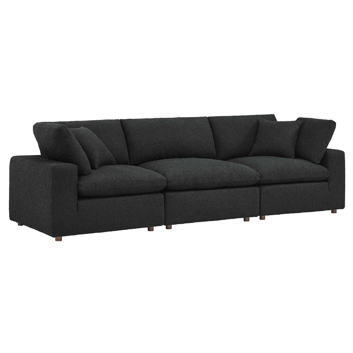 Commix Down Filled Overstuffed Boucle Fabric 3-Seater Sofa - Black