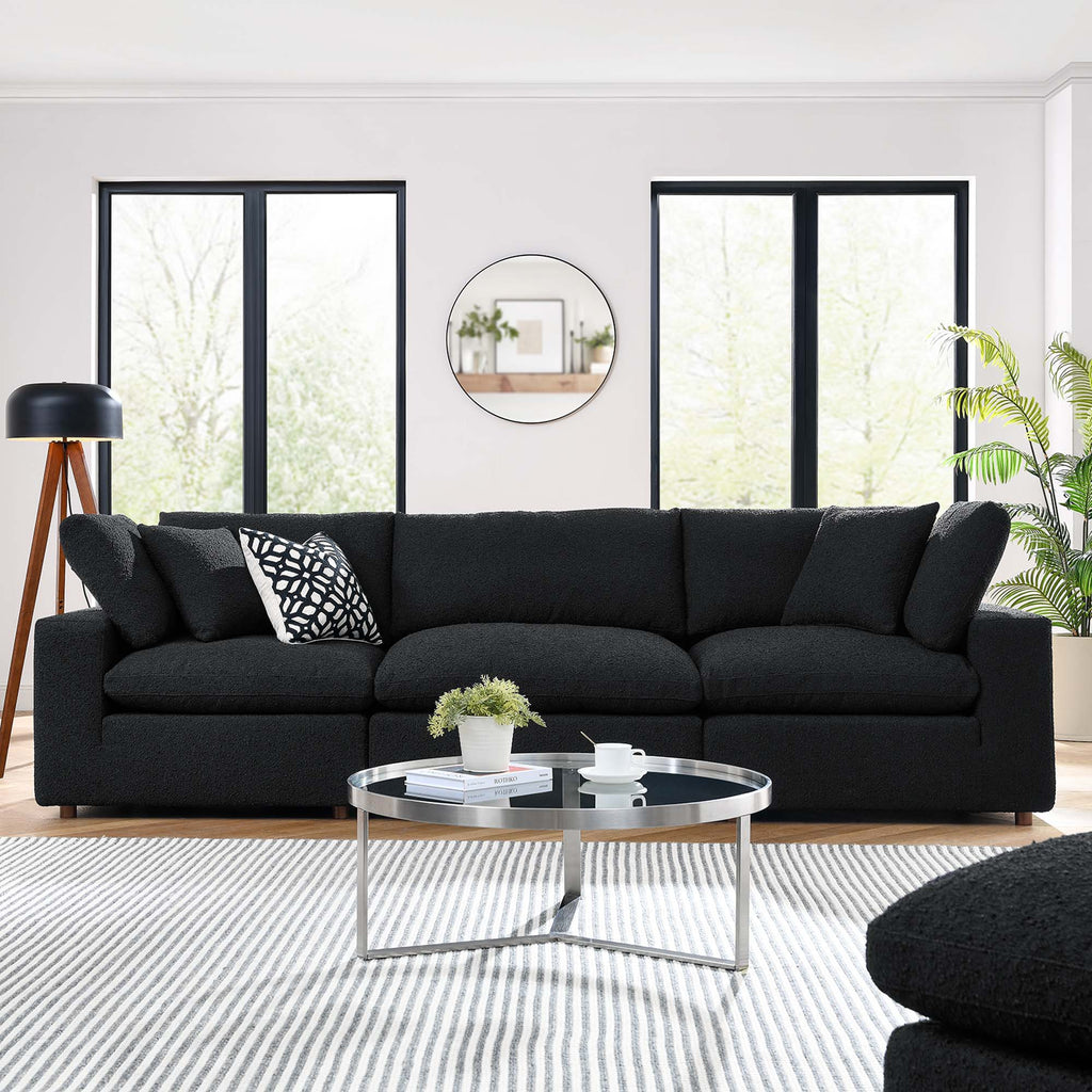 Commix Down Filled Overstuffed Boucle Fabric 3-Seater Sofa - Black