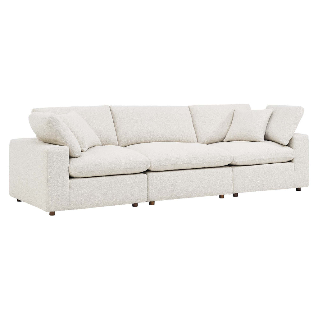 Commix Down Filled Overstuffed Boucle Fabric 3-Seater Sofa - Ivory