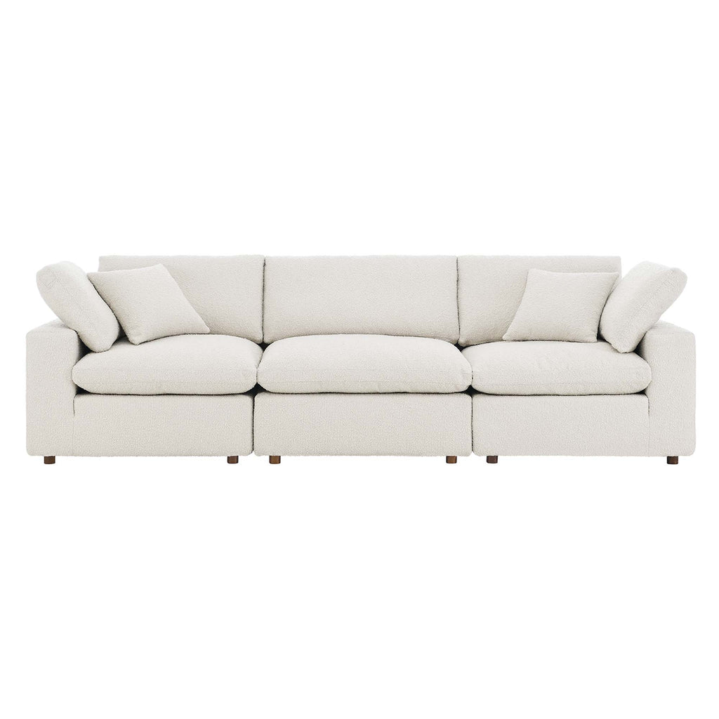 Commix Down Filled Overstuffed Boucle Fabric 3-Seater Sofa - Ivory