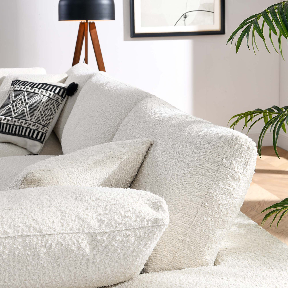 Commix Down Filled Overstuffed Boucle Fabric 3-Seater Sofa - Ivory