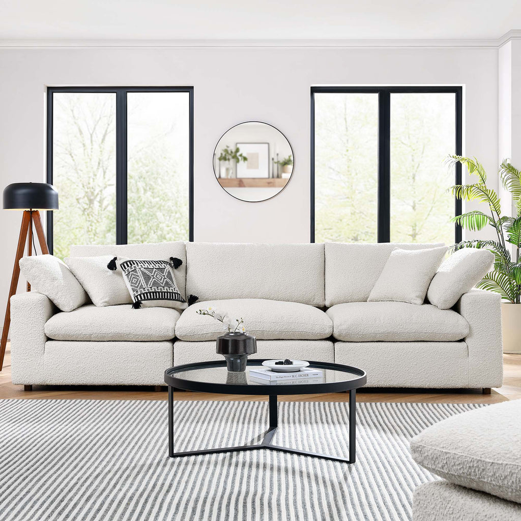 Commix Down Filled Overstuffed Boucle Fabric 3-Seater Sofa - Ivory