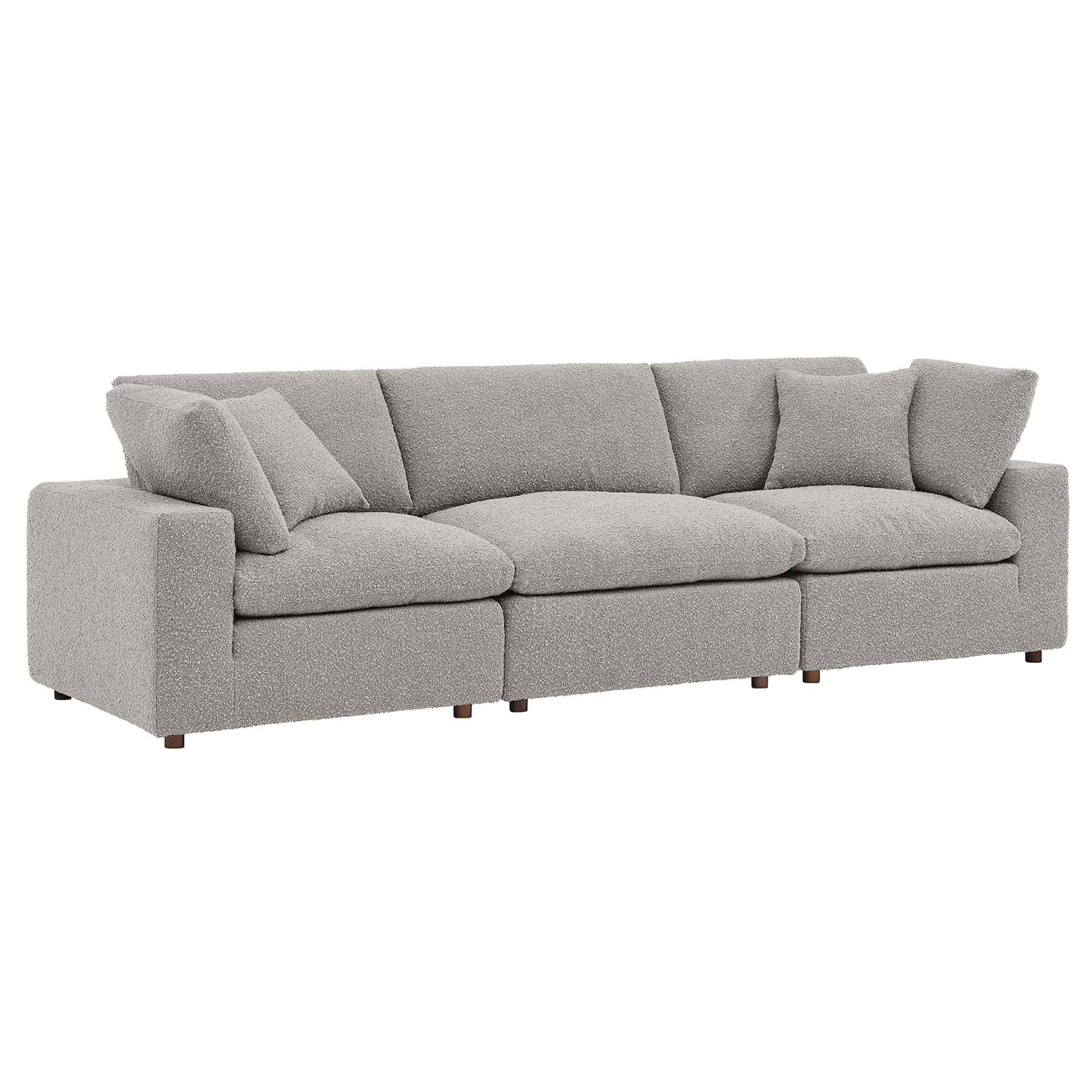 Commix Down Filled Overstuffed Boucle Fabric 3-Seater Sofa - Light Gray