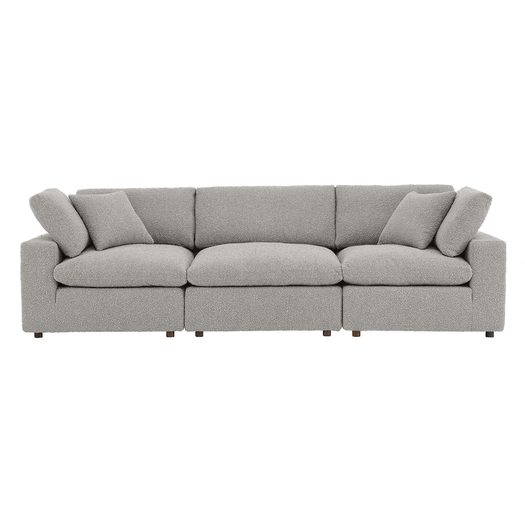 Commix Down Filled Overstuffed Boucle Fabric 3-Seater Sofa - Light Gray