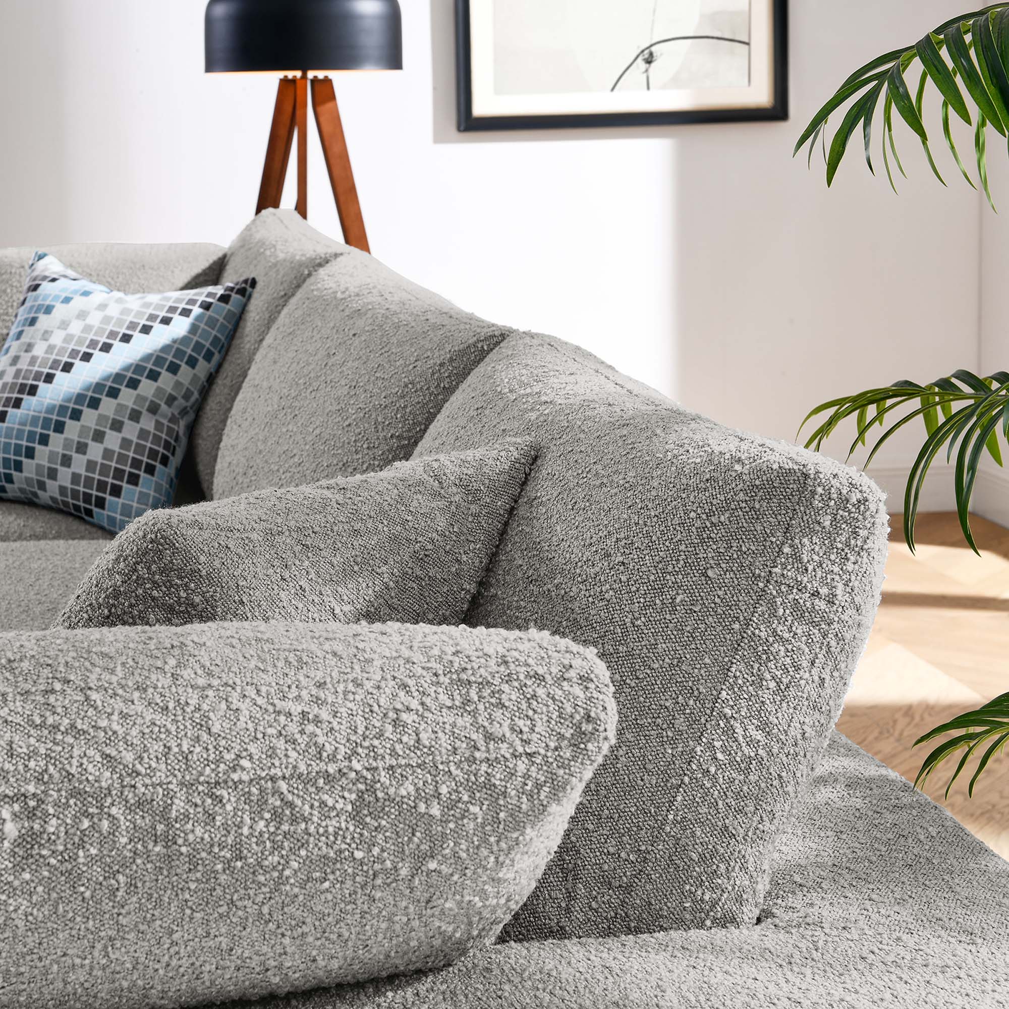 Commix Down Filled Overstuffed Boucle Fabric 3-Seater Sofa - Light Gray