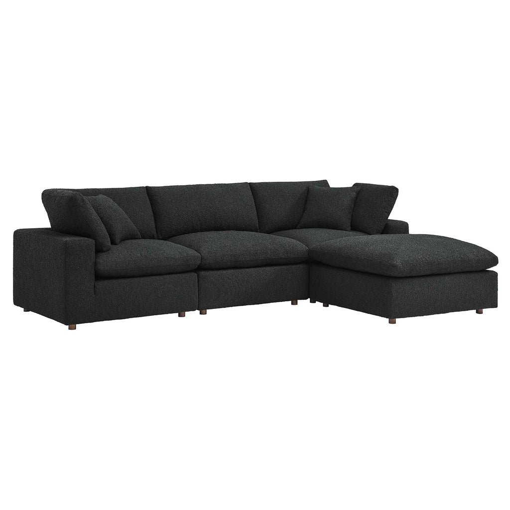 Commix 4-Piece Down Filled Overstuffed Boucle Fabric Sectional Sofa - Black