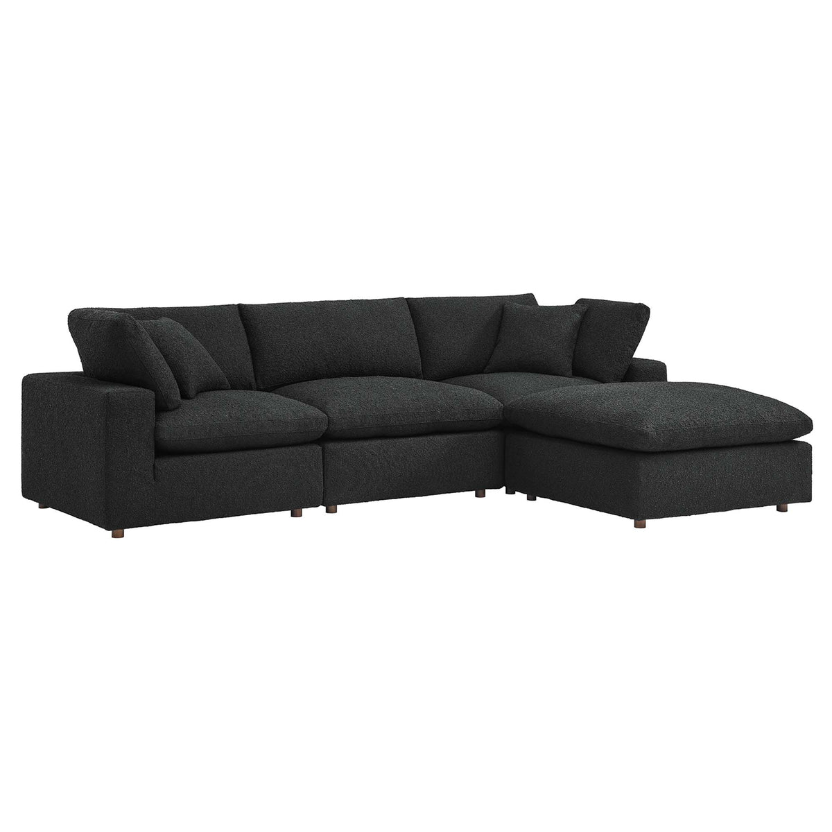 Commix 4-Piece Down Filled Overstuffed Boucle Fabric Sectional Sofa - Black