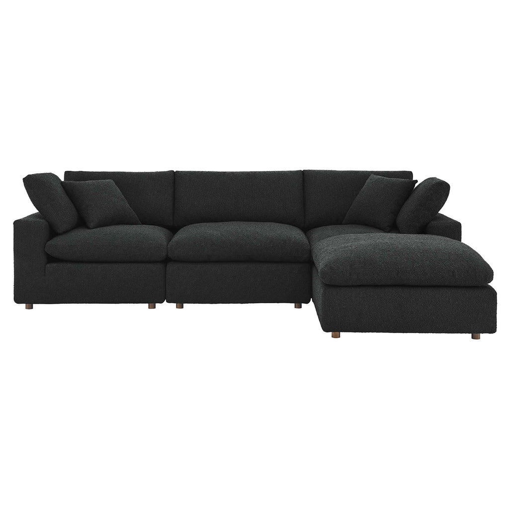 Commix 4-Piece Down Filled Overstuffed Boucle Fabric Sectional Sofa - Black