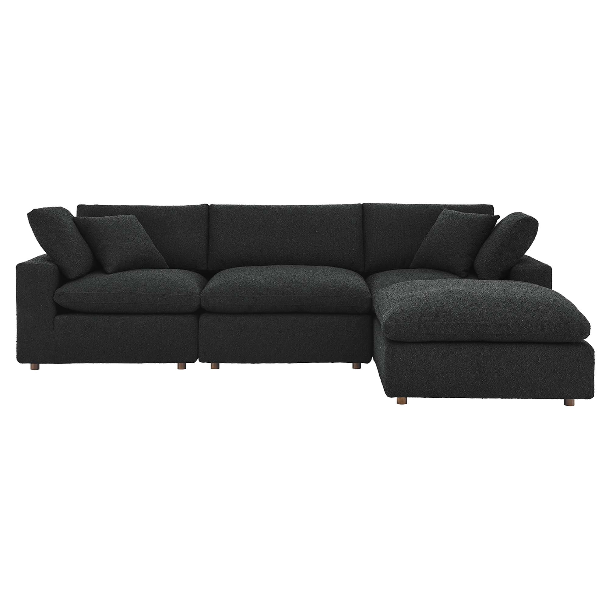 Commix 4-Piece Down Filled Overstuffed Boucle Fabric Sectional Sofa - Black
