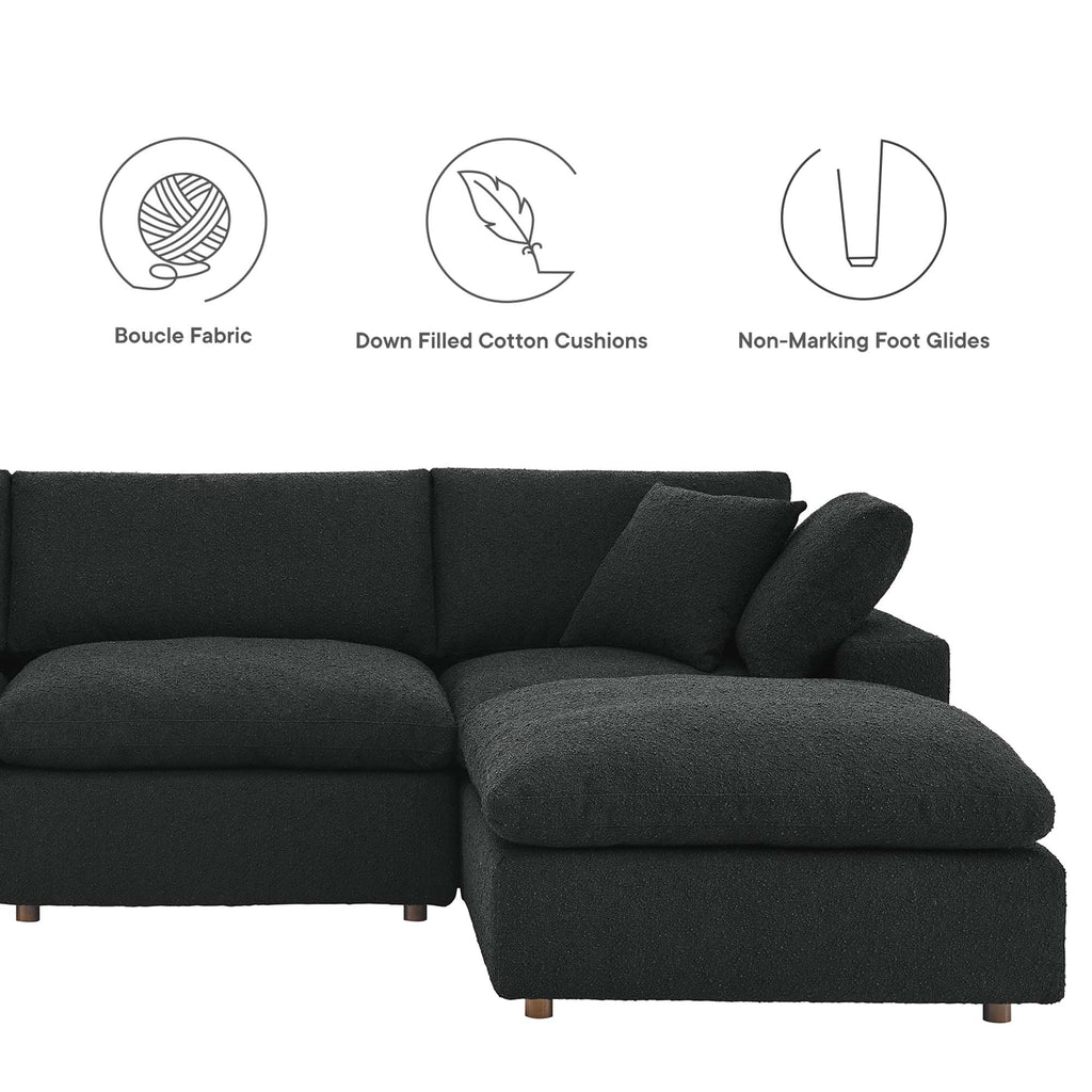 Commix 4-Piece Down Filled Overstuffed Boucle Fabric Sectional Sofa - Black