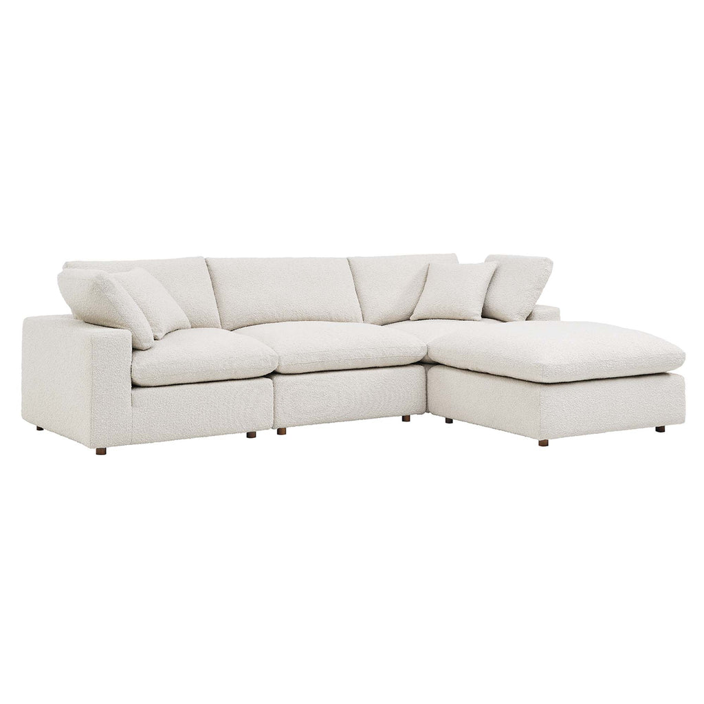Commix 4-Piece Down Filled Overstuffed Boucle Fabric Sectional Sofa - Ivory