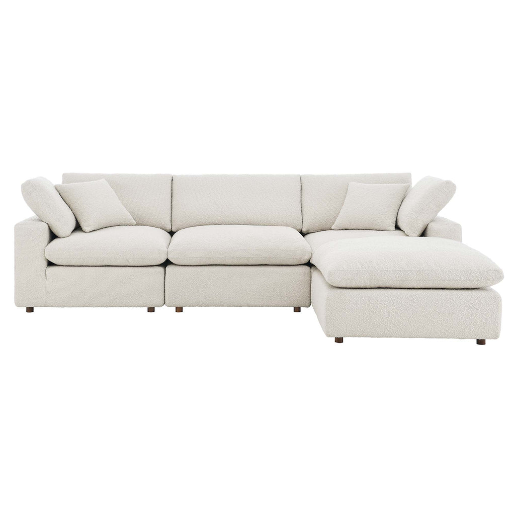 Commix 4-Piece Down Filled Overstuffed Boucle Fabric Sectional Sofa - Ivory