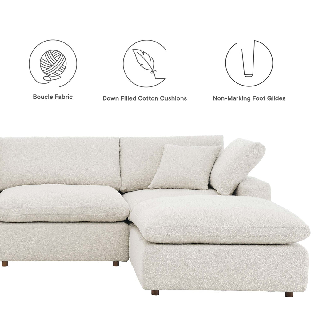 Commix 4-Piece Down Filled Overstuffed Boucle Fabric Sectional Sofa - Ivory