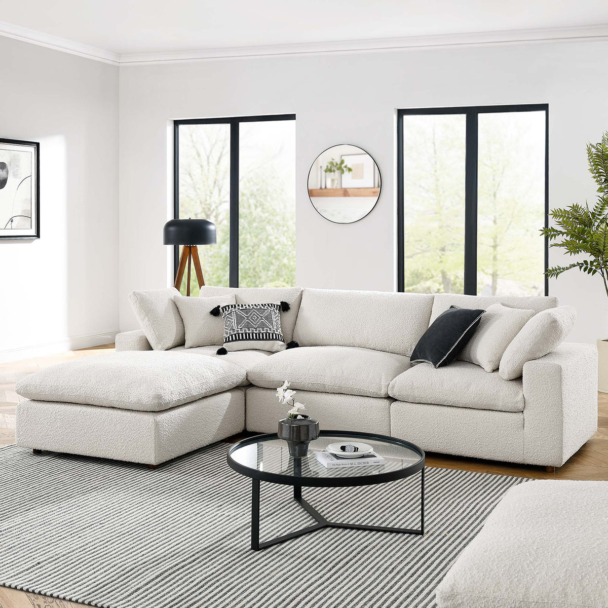 Commix 4-Piece Down Filled Overstuffed Boucle Fabric Sectional Sofa - Ivory