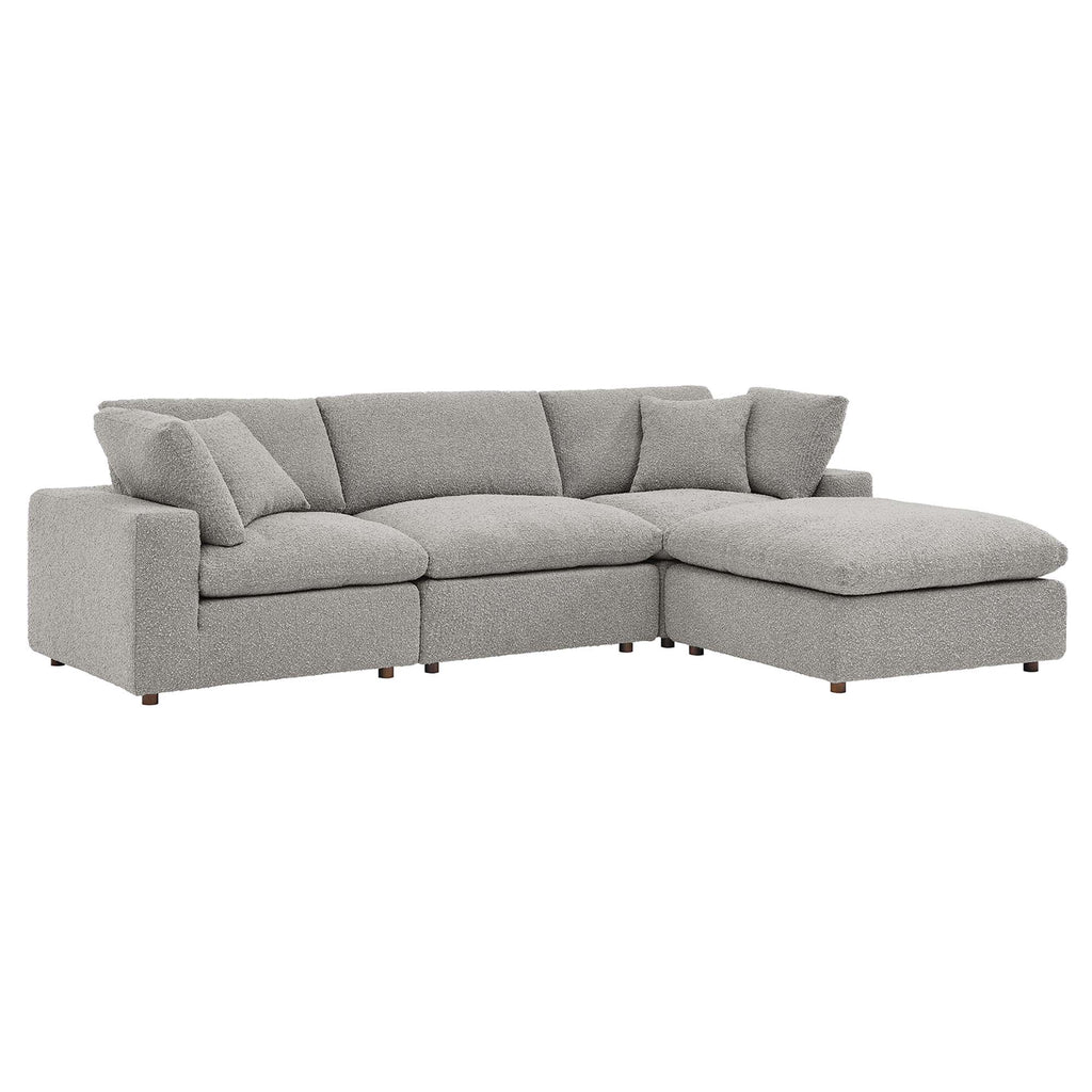 Commix 4-Piece Down Filled Overstuffed Boucle Fabric Sectional Sofa - Light Gray