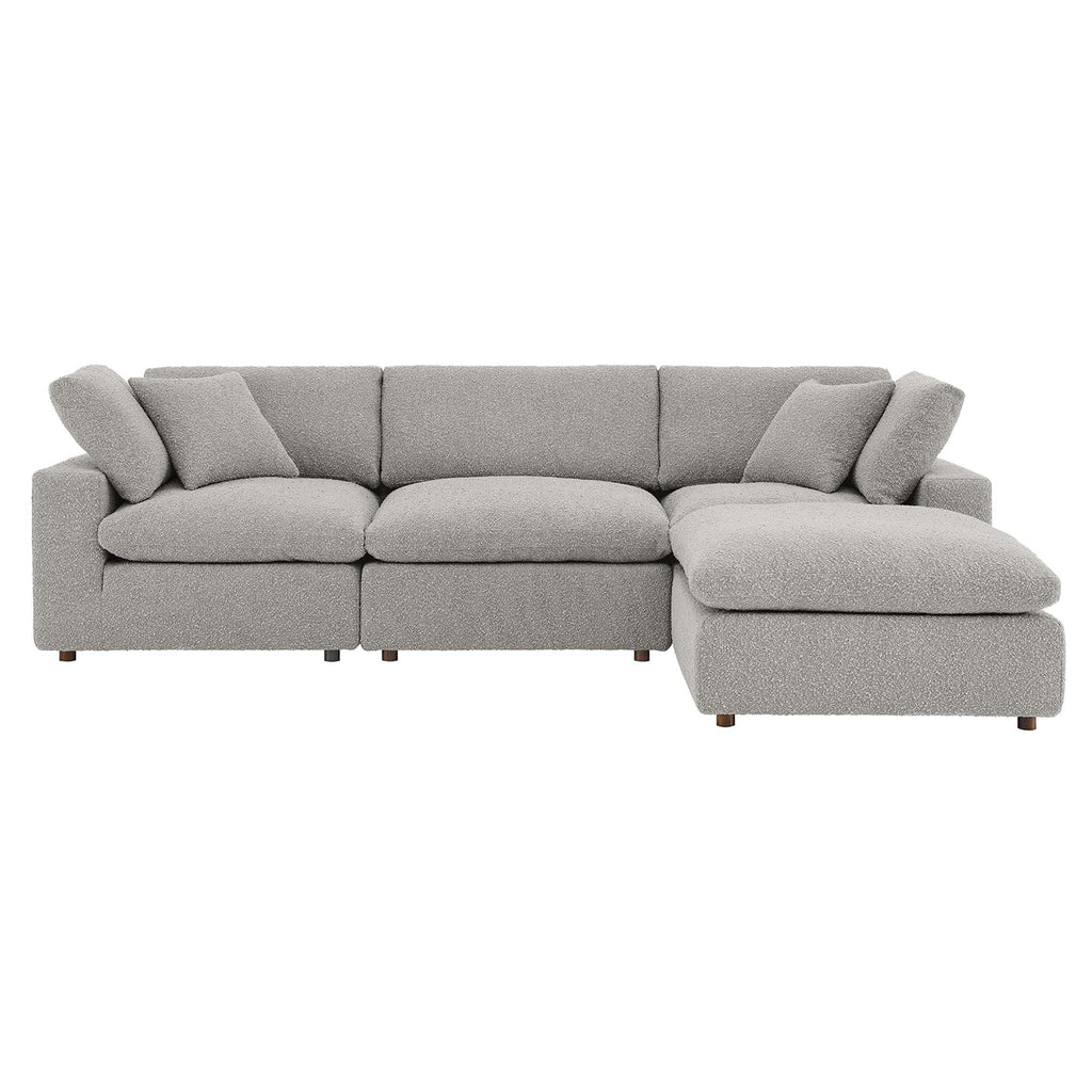 Commix 4-Piece Down Filled Overstuffed Boucle Fabric Sectional Sofa - Light Gray