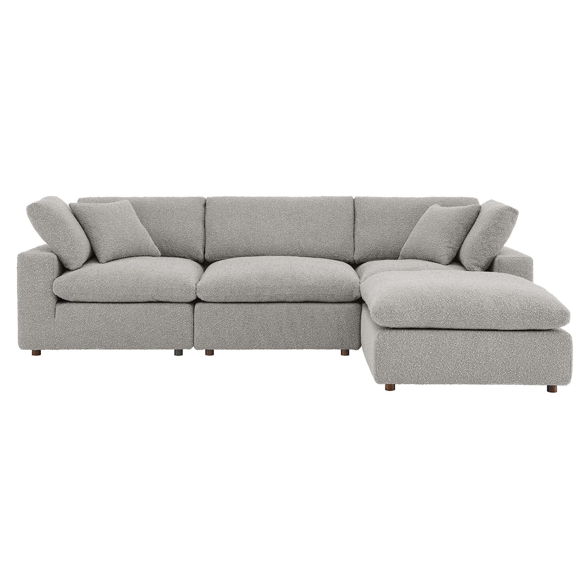 Commix 4-Piece Down Filled Overstuffed Boucle Fabric Sectional Sofa - Light Gray