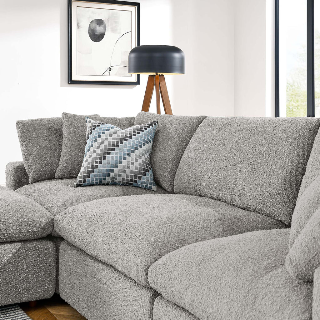 Commix 4-Piece Down Filled Overstuffed Boucle Fabric Sectional Sofa - Light Gray