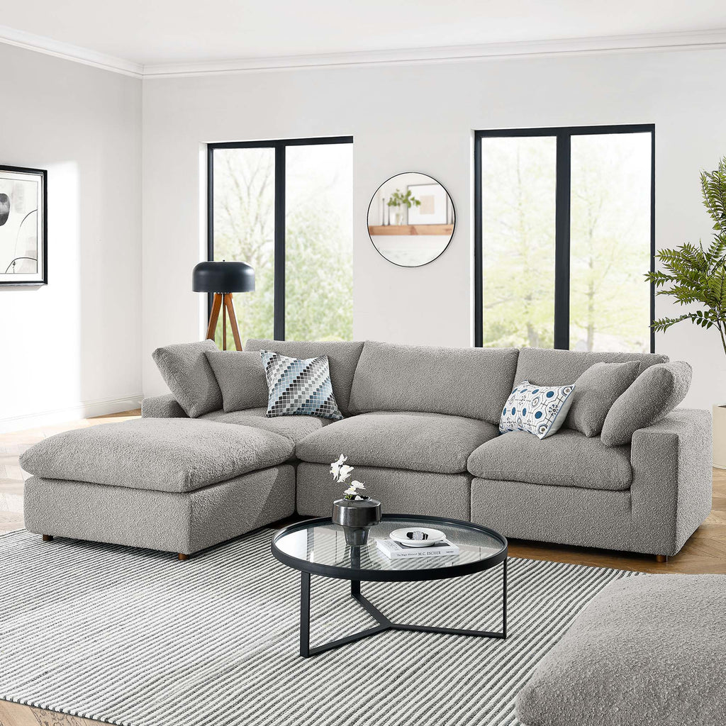 Commix 4-Piece Down Filled Overstuffed Boucle Fabric Sectional Sofa - Light Gray