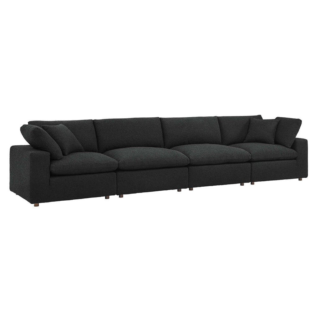 Commix Down Filled Overstuffed Boucle Fabric 4-Seater Sofa - Black