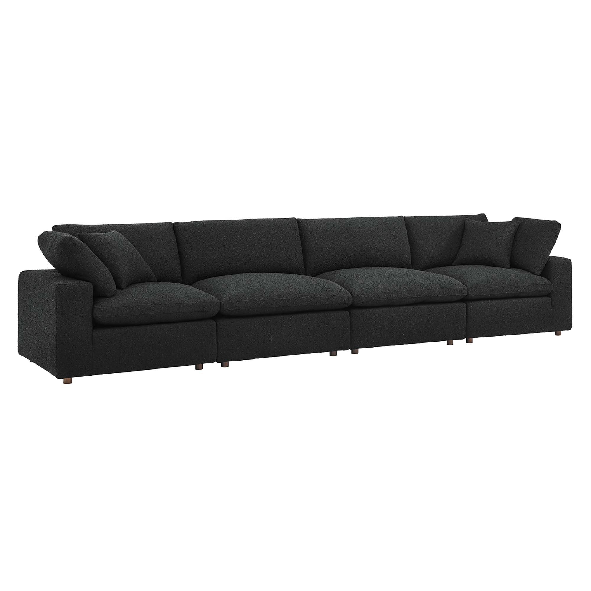 Commix Down Filled Overstuffed Boucle Fabric 4-Seater Sofa - Black