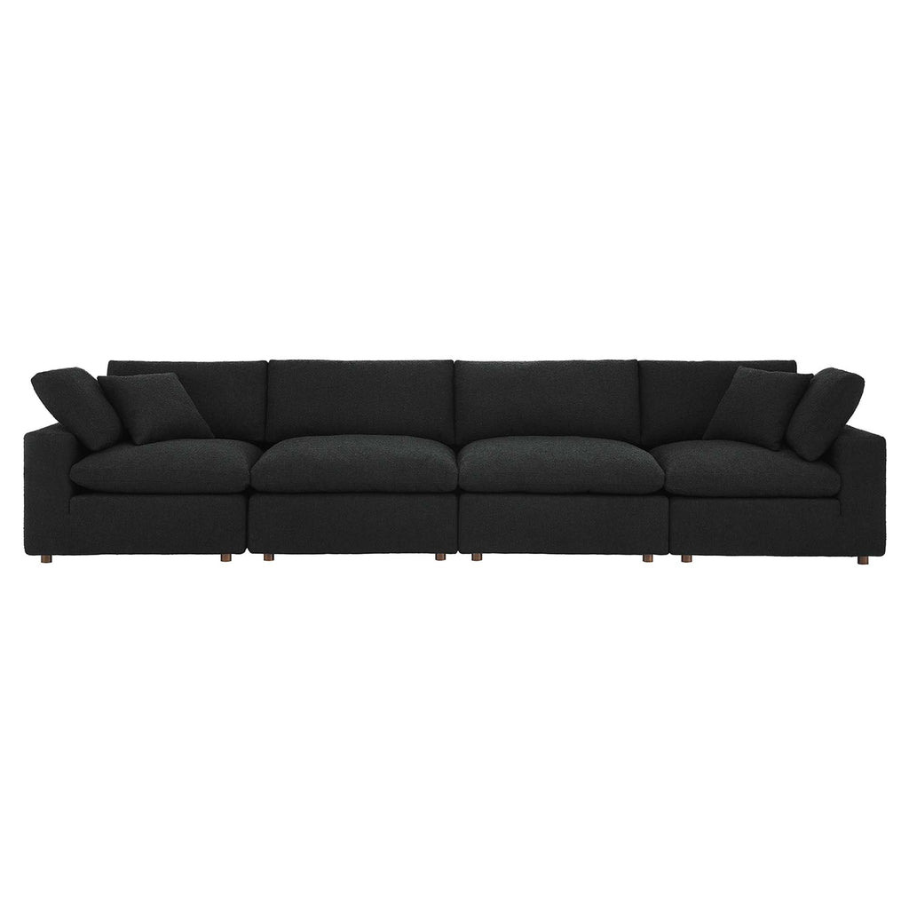 Commix Down Filled Overstuffed Boucle Fabric 4-Seater Sofa - Black