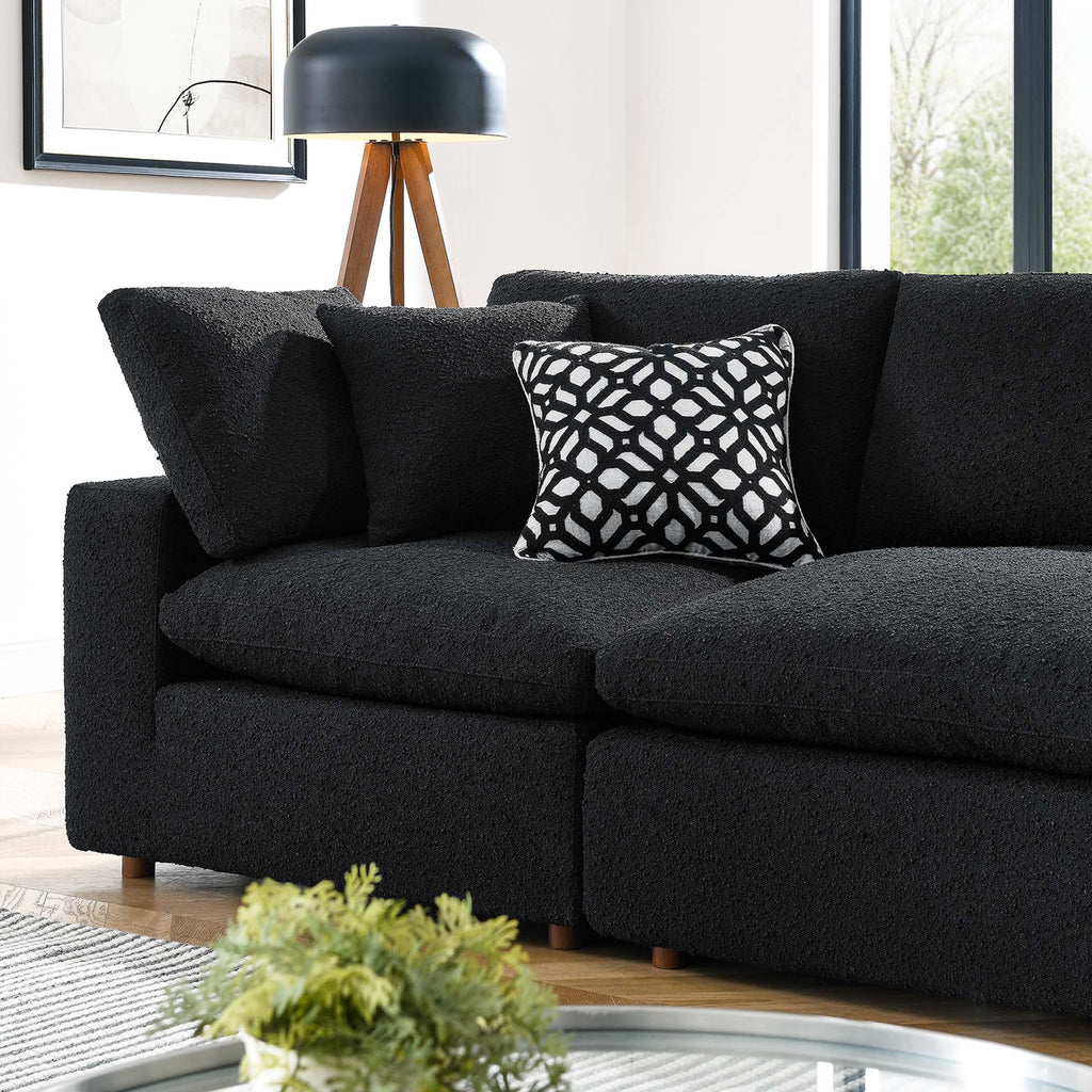Commix Down Filled Overstuffed Boucle Fabric 4-Seater Sofa - Black