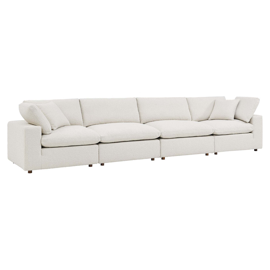 Commix Down Filled Overstuffed Boucle Fabric 4-Seater Sofa - Ivory