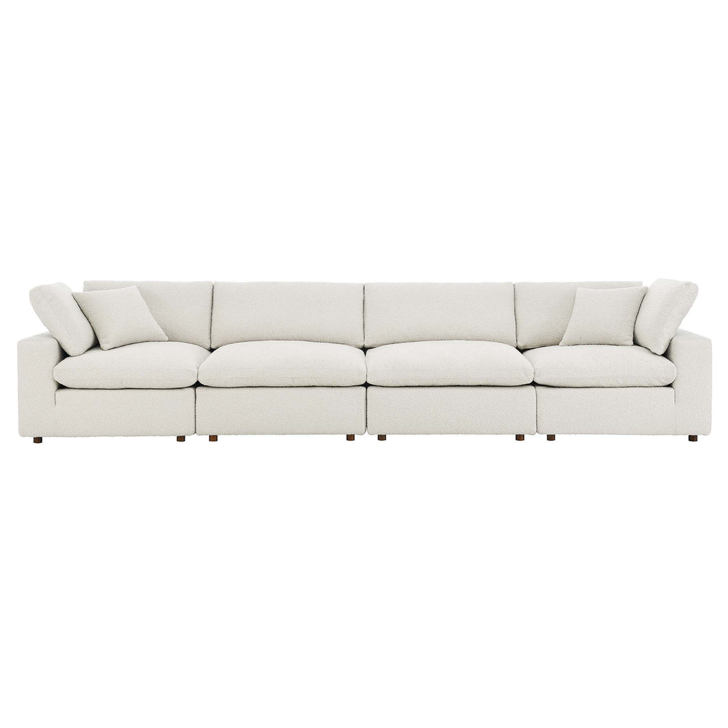 Commix Down Filled Overstuffed Boucle Fabric 4-Seater Sofa - Ivory