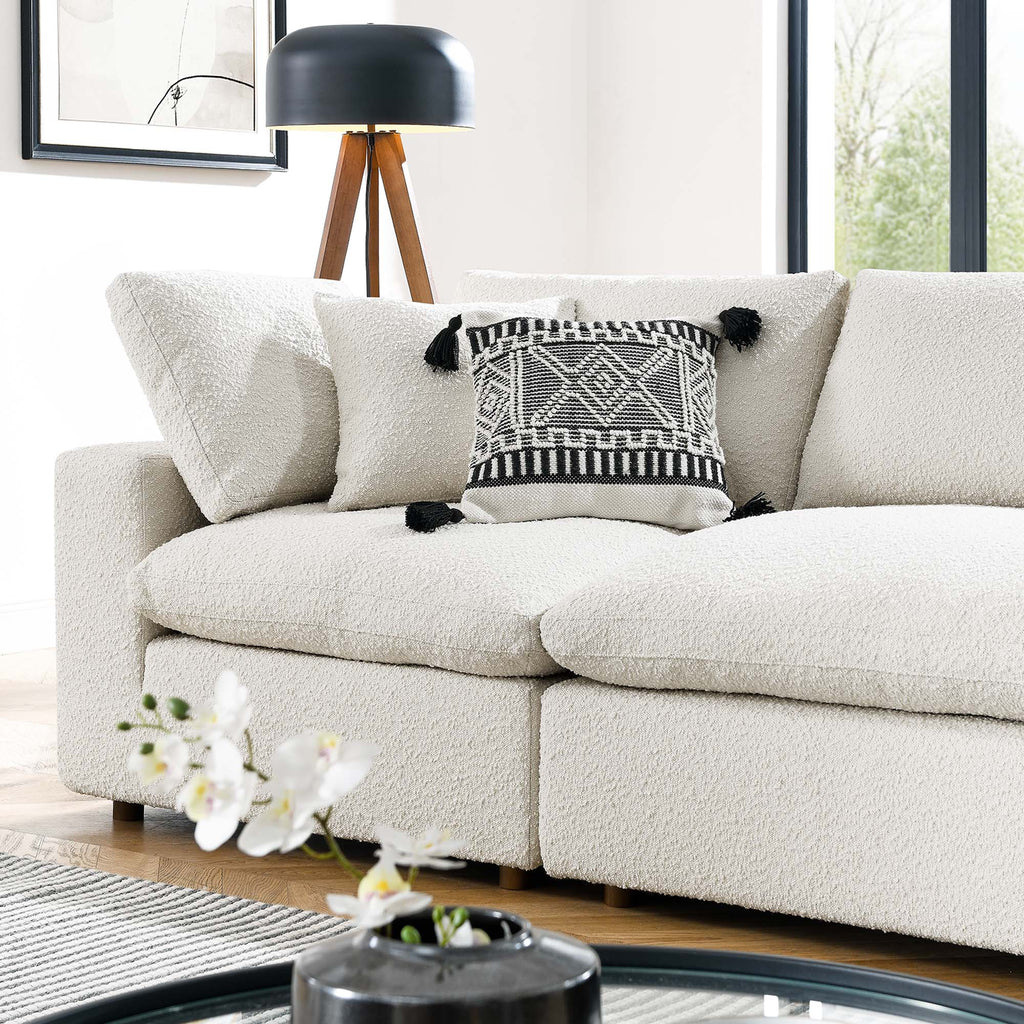 Commix Down Filled Overstuffed Boucle Fabric 4-Seater Sofa - Ivory