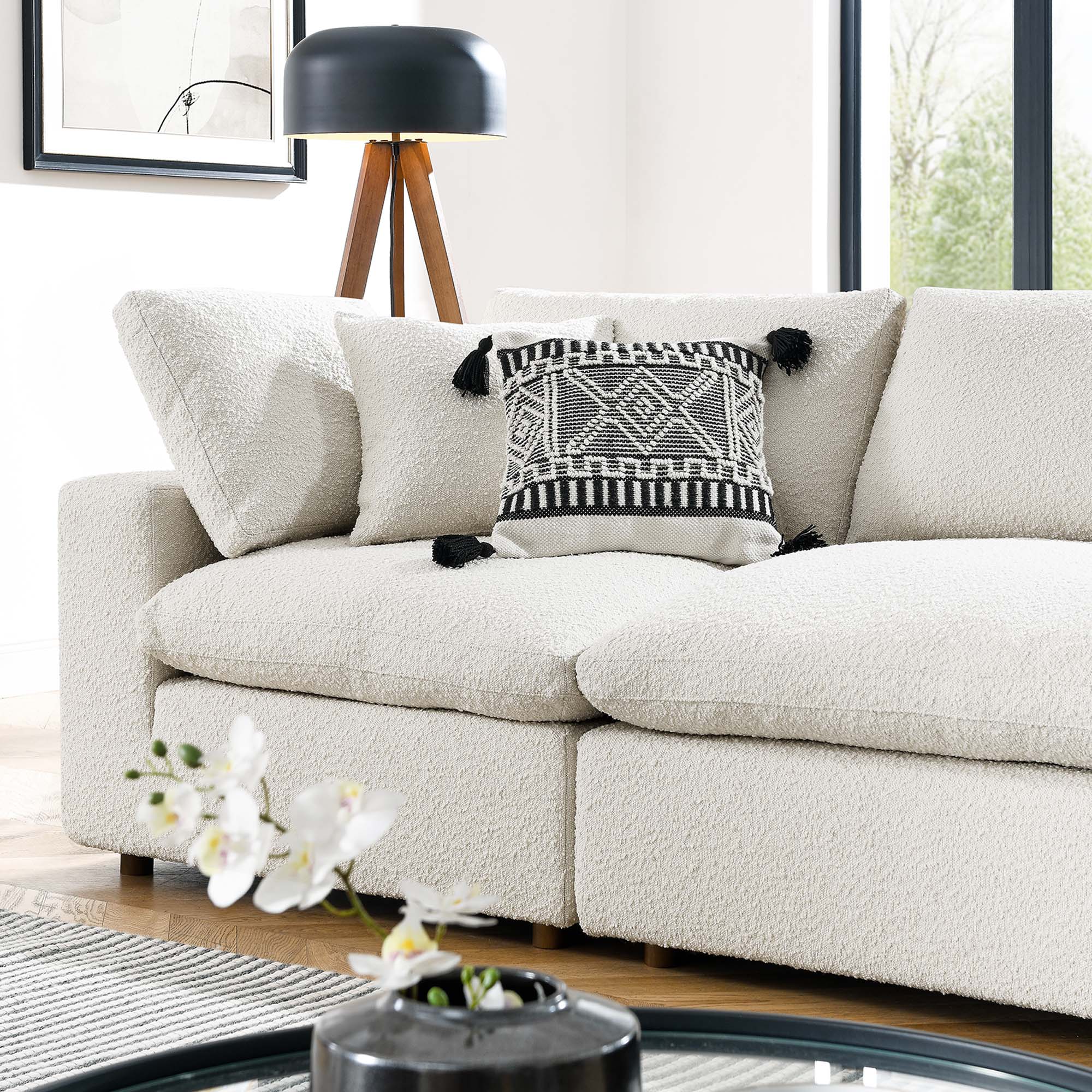 Commix Down Filled Overstuffed Boucle Fabric 4-Seater Sofa - Ivory