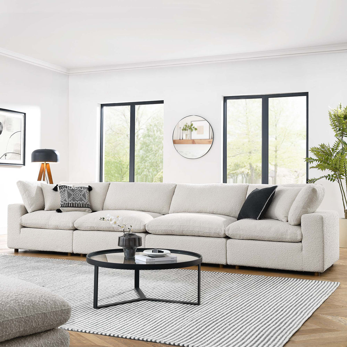 Commix Down Filled Overstuffed Boucle Fabric 4-Seater Sofa - Ivory
