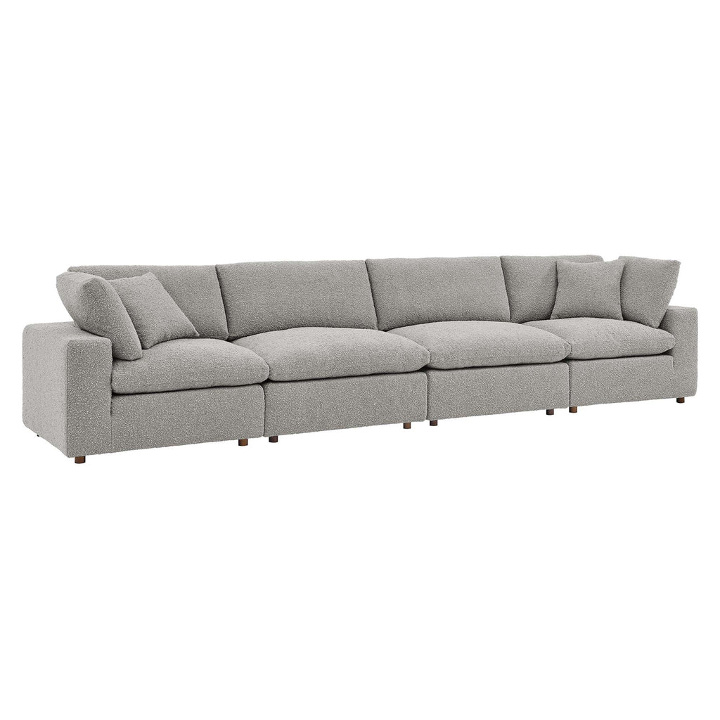 Commix Down Filled Overstuffed Boucle Fabric 4-Seater Sofa - Light Gray
