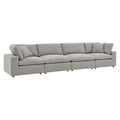 Commix Down Filled Overstuffed Boucle Fabric 4-Seater Sofa - Light Gray