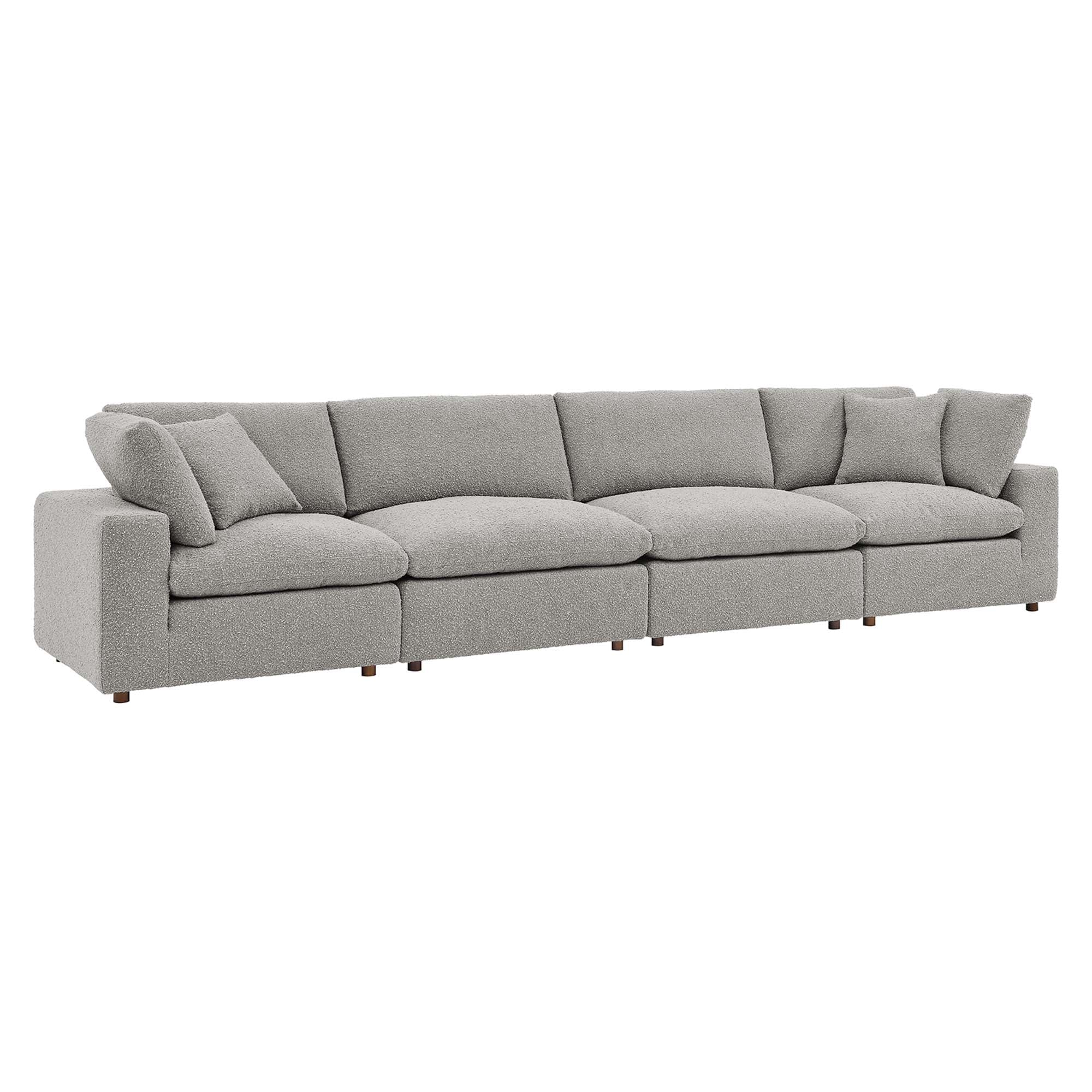Commix Down Filled Overstuffed Boucle Fabric 4-Seater Sofa - Light Gray