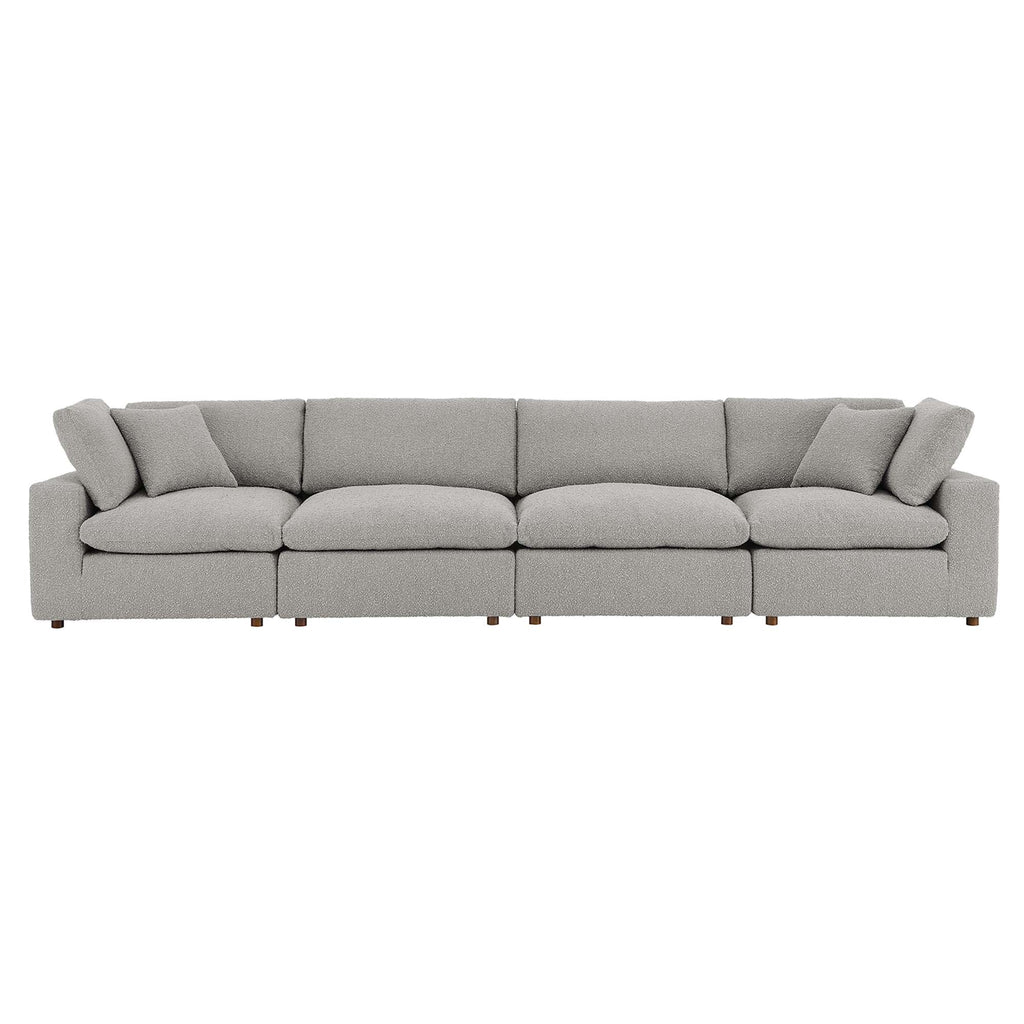 Commix Down Filled Overstuffed Boucle Fabric 4-Seater Sofa - Light Gray