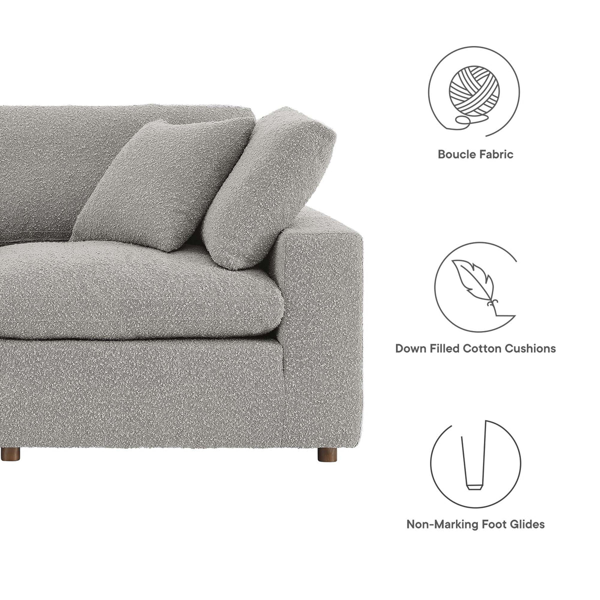 Commix Down Filled Overstuffed Boucle Fabric 4-Seater Sofa - Light Gray