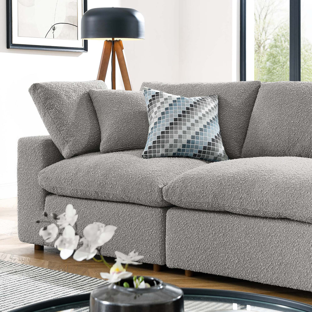 Commix Down Filled Overstuffed Boucle Fabric 4-Seater Sofa - Light Gray