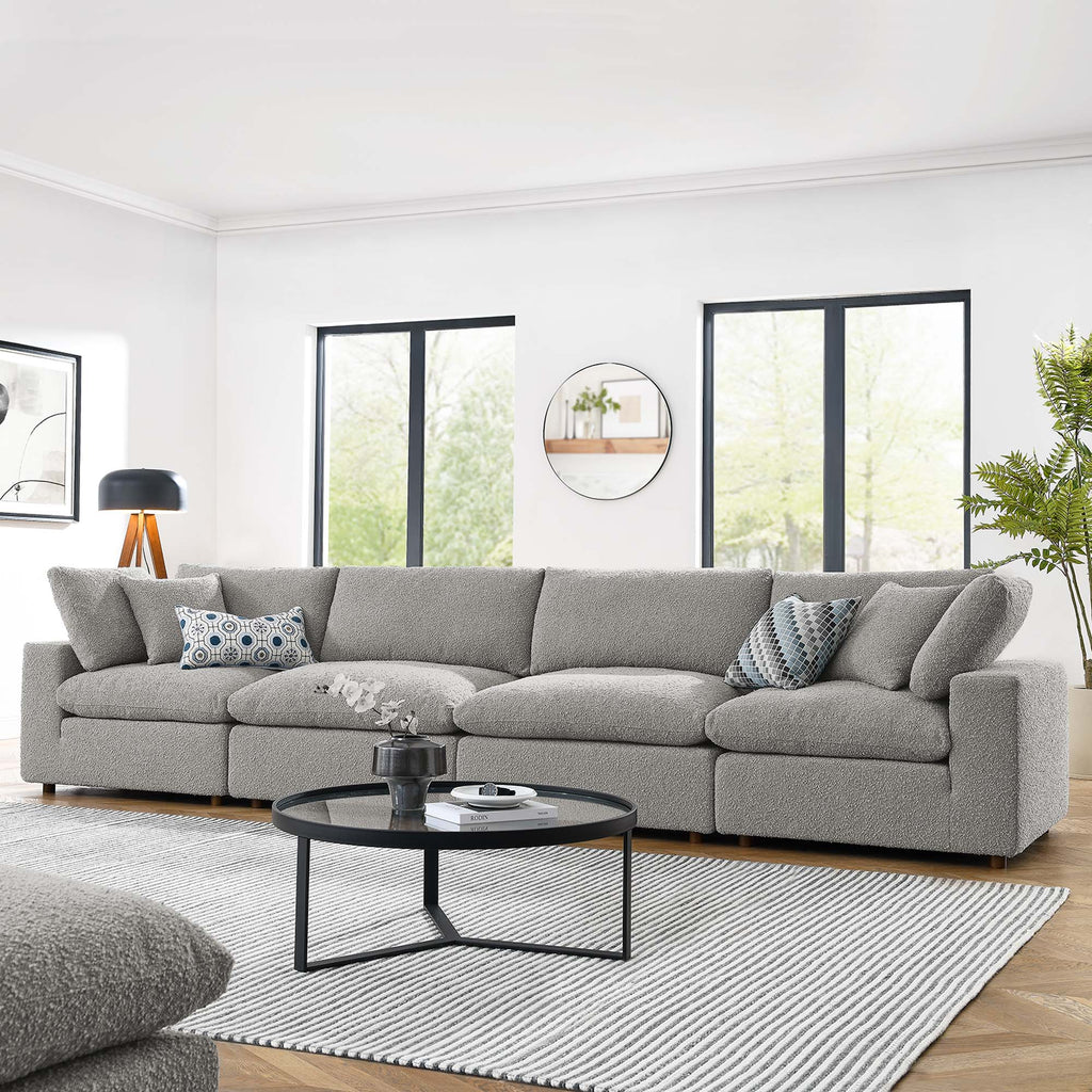 Commix Down Filled Overstuffed Boucle Fabric 4-Seater Sofa - Light Gray