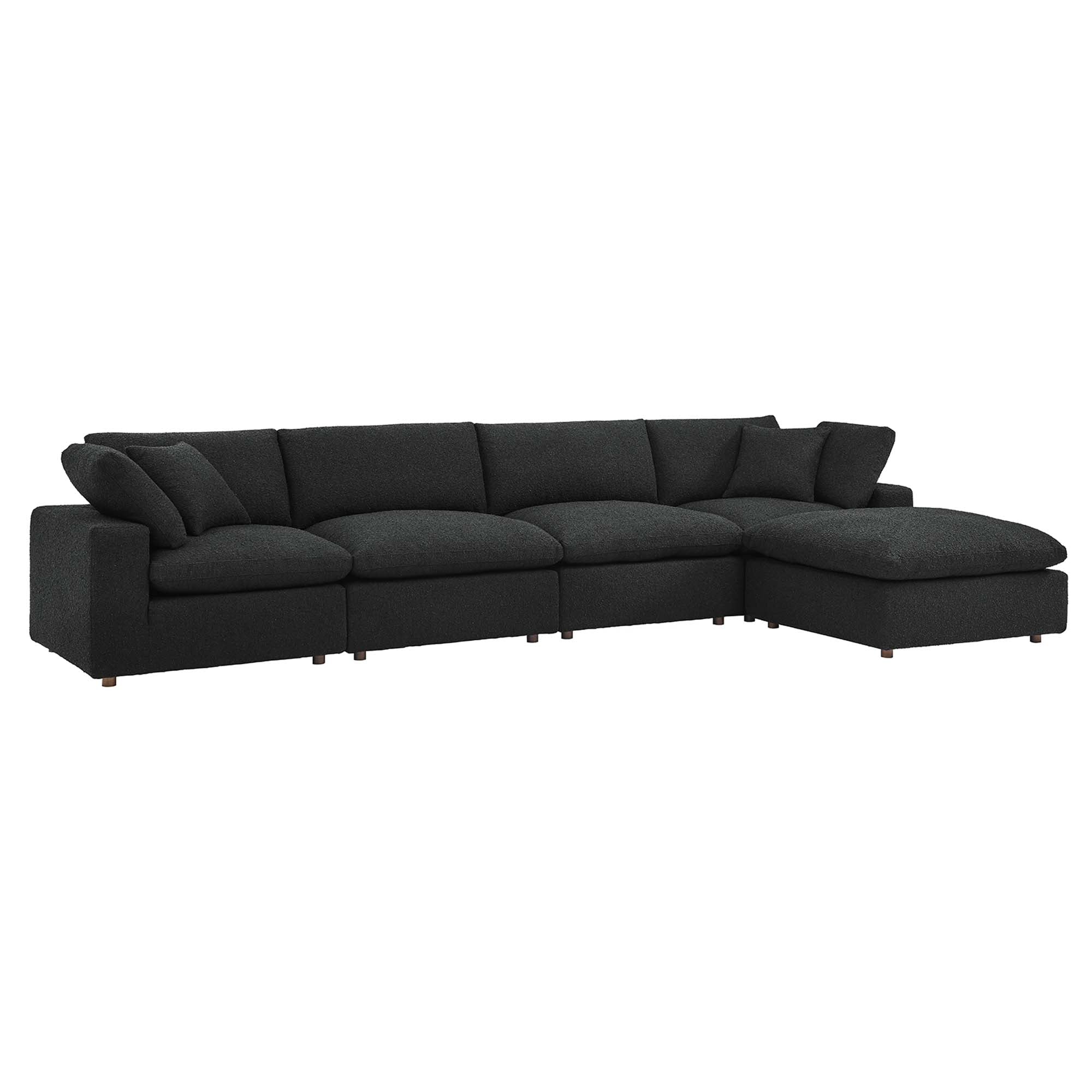 Commix 5-Piece Down Filled Overstuffed Boucle Fabric Sectional Sofa - Black (2 Armless, 2 Corners, Ottoman)