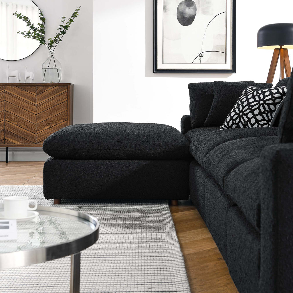 Commix 5-Piece Down Filled Overstuffed Boucle Fabric Sectional Sofa - Black (2 Armless, 2 Corners, Ottoman)
