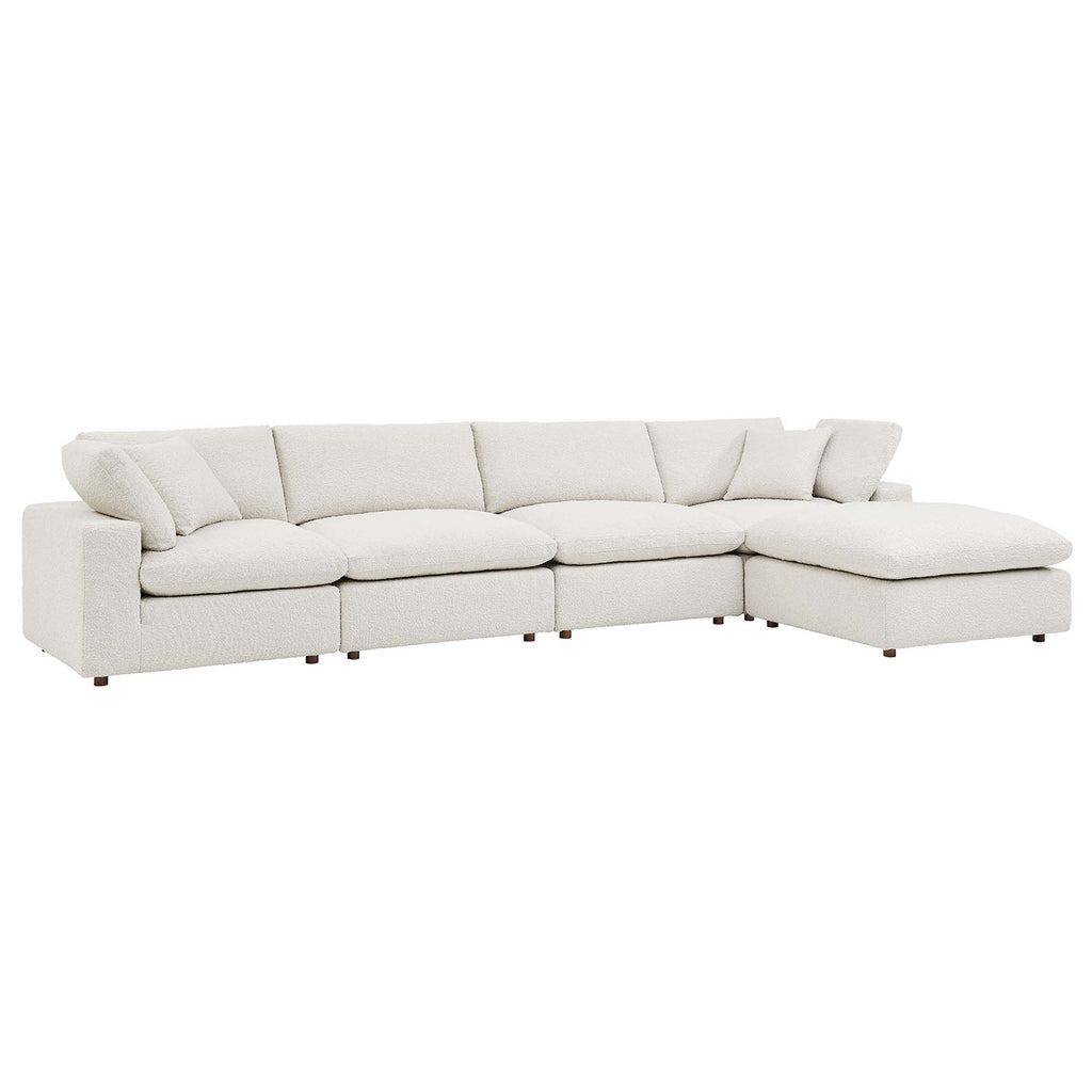 Commix 5-Piece Down Filled Overstuffed Boucle Fabric Sectional Sofa - Ivory (2 Armless, 2 Corners, Ottoman)
