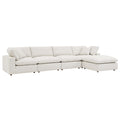 Commix 5-Piece Down Filled Overstuffed Boucle Fabric Sectional Sofa - Ivory (2 Armless, 2 Corners, Ottoman)