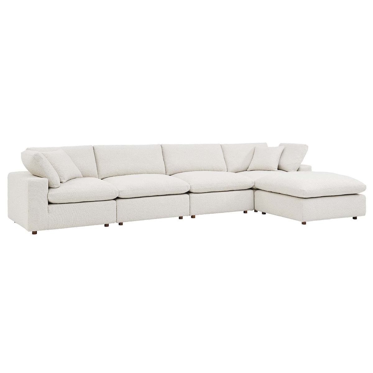 Commix 5-Piece Down Filled Overstuffed Boucle Fabric Sectional Sofa - Ivory (2 Armless, 2 Corners, Ottoman)