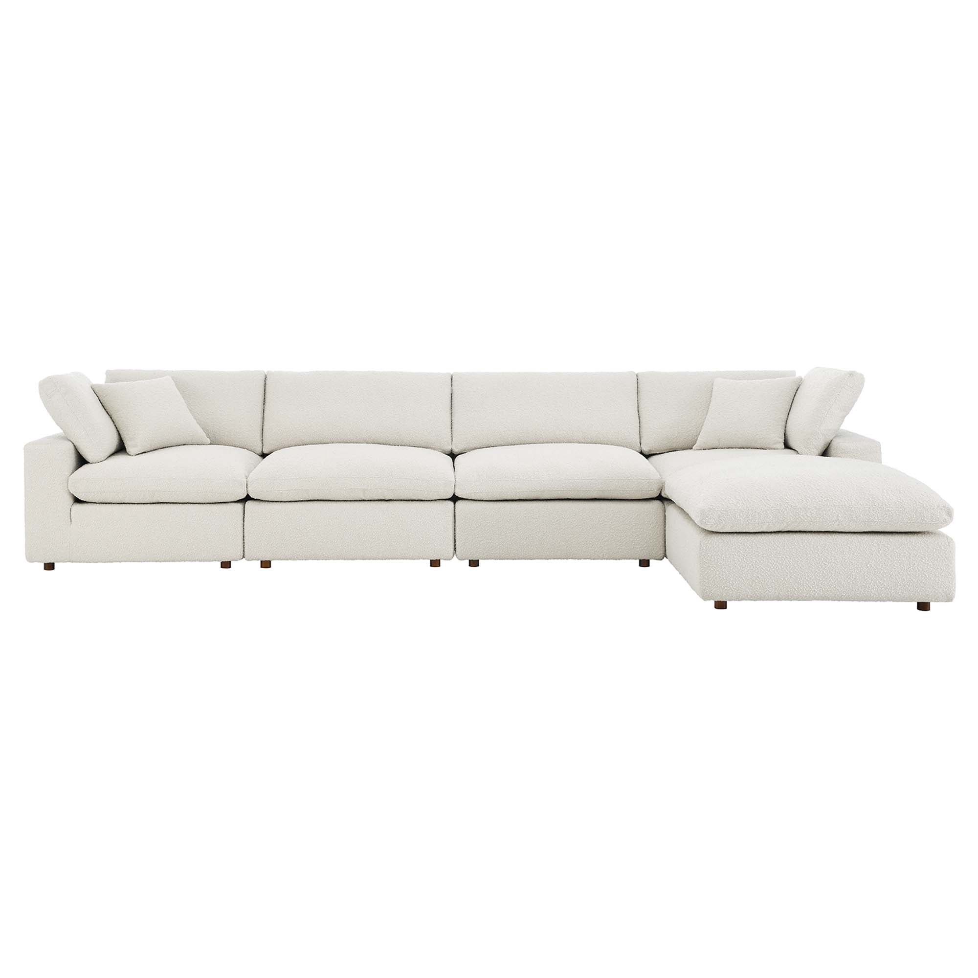 Commix 5-Piece Down Filled Overstuffed Boucle Fabric Sectional Sofa - Ivory (2 Armless, 2 Corners, Ottoman)