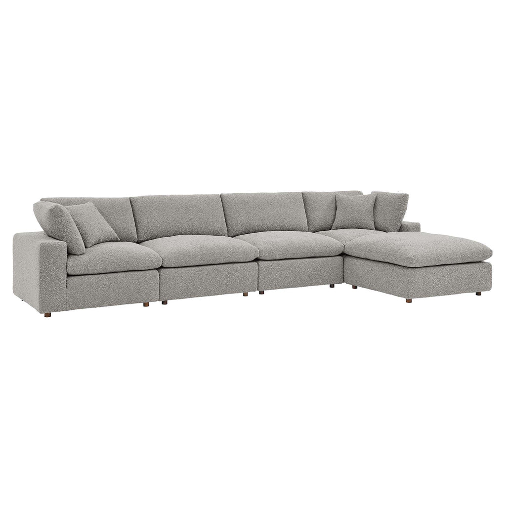 Commix 5-Piece Down Filled Overstuffed Boucle Fabric Sectional Sofa - Light Gray (2 Armless, 2 Corners, Ottoman)