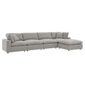 Commix 5-Piece Down Filled Overstuffed Boucle Fabric Sectional Sofa - Light Gray (2 Armless, 2 Corners, Ottoman)