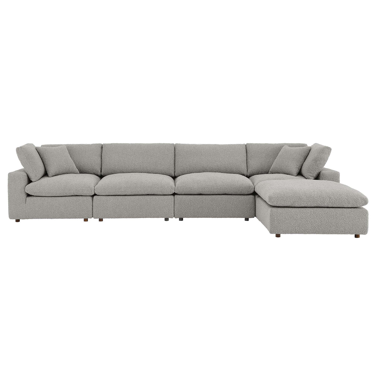 Commix 5-Piece Down Filled Overstuffed Boucle Fabric Sectional Sofa - Light Gray (2 Armless, 2 Corners, Ottoman)